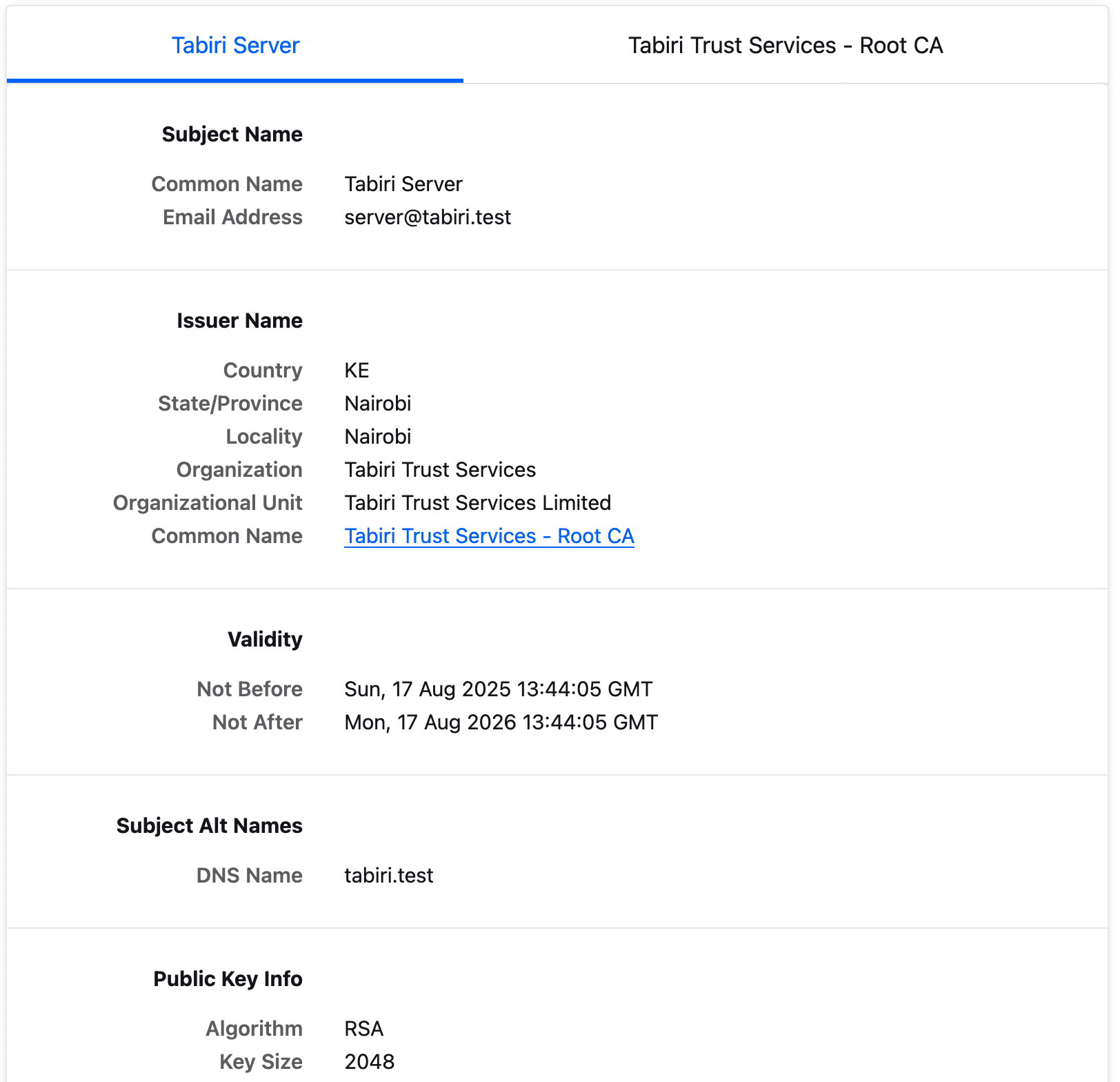 Certificate details screenshot